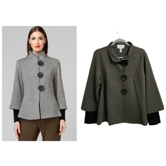 Joseph Ribkoff Layered Jacket Button Front Green Black 14 - Picture 1 of 11